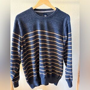 Route 66 Men’s XL Blue Gold Stripe Crewneck Sweater 100% Cotton